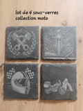 Lot de 4 sous-verres moto en ardoise gravée