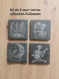 Lot de 4 sous-verres Halloween en ardoise gravée