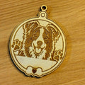 Boule de Noël Border Collie personnalisée en bois – Prénom ou texte